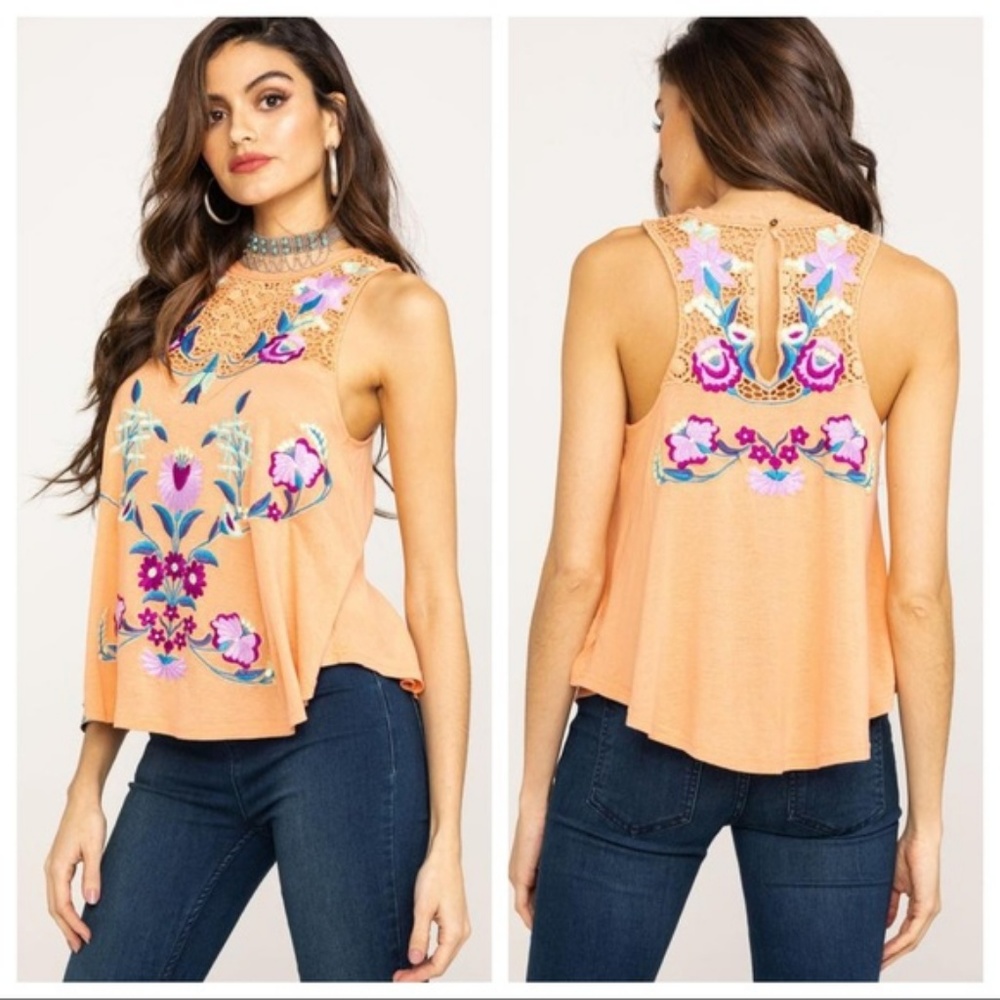 NEW Free People Flower Power Tank Top, Coral Combo - Picture 3 of 8